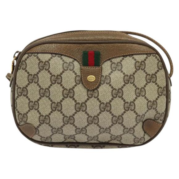 GUCCI GG Supreme Web Sherry Line Bag Pvc Beige Gold 89 02 066 - Picture 2 of 16
